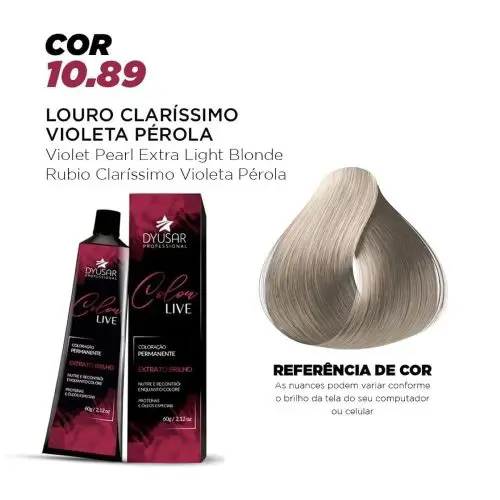 Coloração Dyusar Color Live Perola 10-89 Louro Claríssimo cor completa